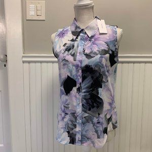 Calvin Klein Button Down Blouse, Size Small Floral